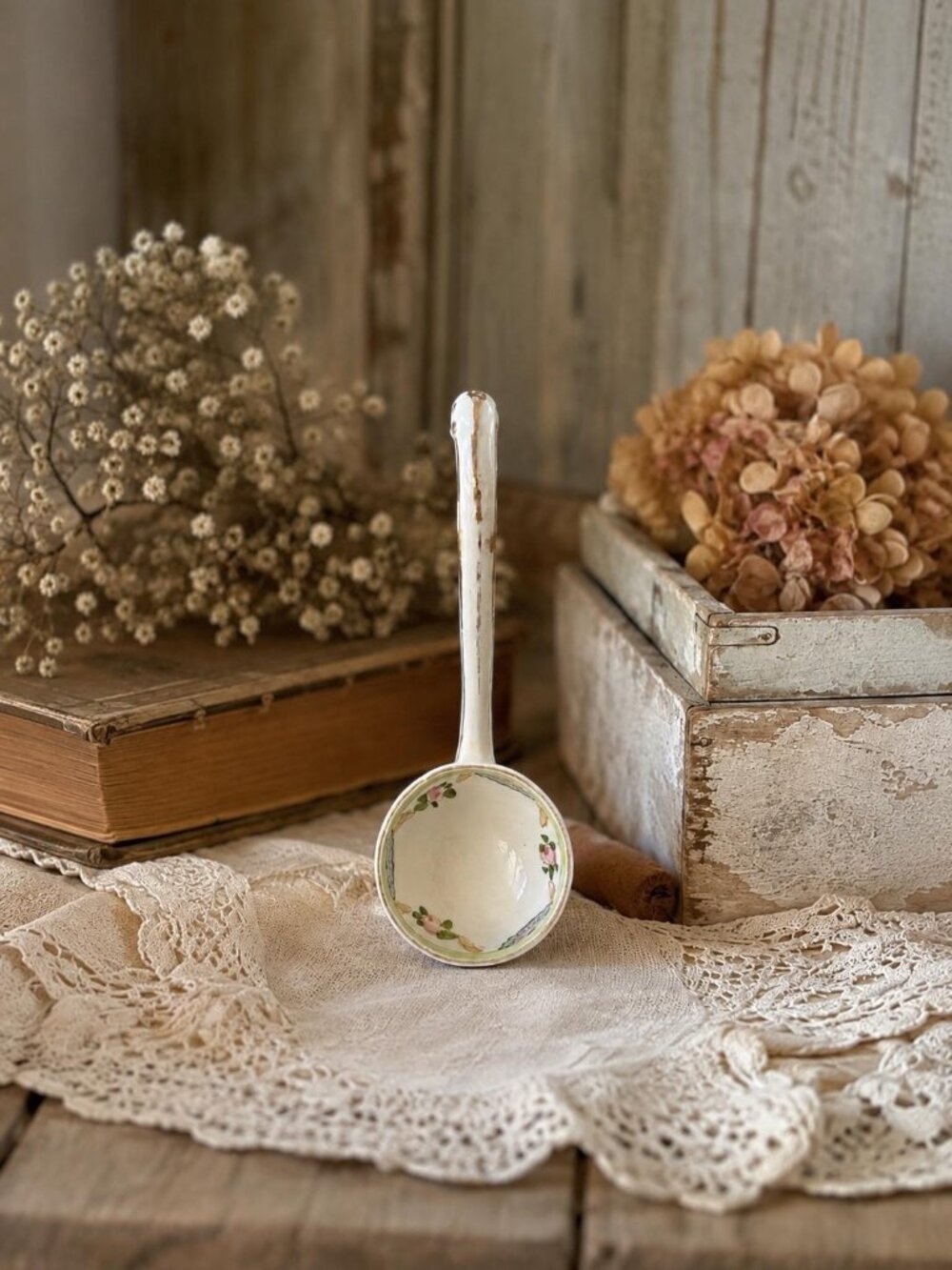 Antique Nippon Porcelain Ladle | Hand-Painted Floral Serving Spoon (1910s-1921)